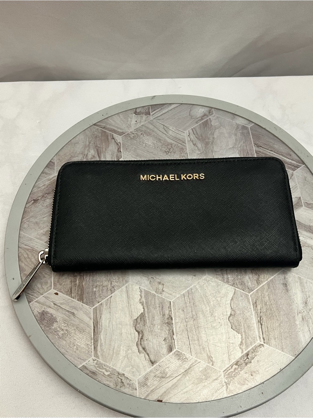 Michael Kors Black Saffiano Leather Zip Around Continental Wallet